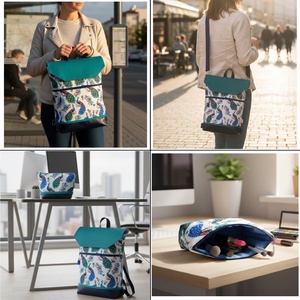 4in1 univerzális hátitáska oldaltáska páva mintás kék 30x35 cm - táska & tok - variálható táska - Meska.hu