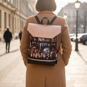 4in1 univerzális hátitáska oldaltáska elegáns mintával fekete/bronz 30x35 cm - táska & tok - variálható táska - Meska.hu