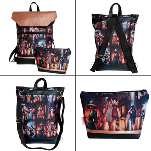 4in1 univerzális hátitáska oldaltáska elegáns mintával fekete/bronz 30x35 cm - táska & tok - variálható táska - Meska.hu