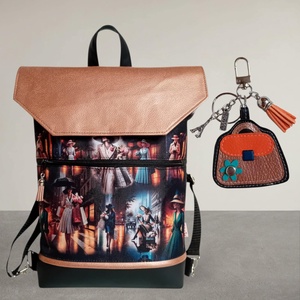 4in1 univerzális hátitáska oldaltáska kulcstartó szett fekete/bronz 30x35 cm - Meska.hu