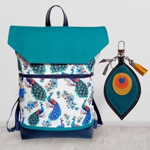 4in1 univerzális hátitáska oldaltáska páva mintás kék 30x35 cm, Táska & Tok, Variálható táska, Varrás, MESKA
