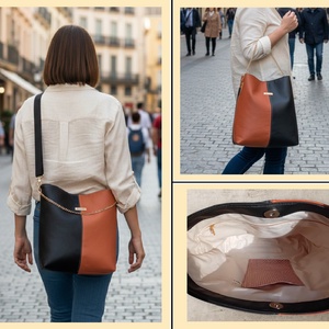 3in1 variálható városi táska fekete/terrakotta 34x28 cm - táska & tok - variálható táska - Meska.hu