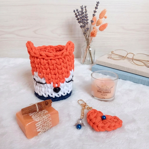 Horgolt róka ajándékszett, narancssárga, Otthon & Életmód, Tárolás & Rendszerezés, Tárolókosár, Horgolás, MESKA