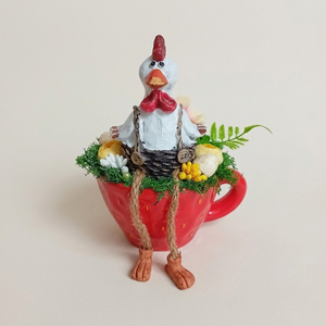 Tavaszi, nyári, húsvéti asztaldísz - kakas ül a dombon, Ünnepi díszek, dekorációk, Húsvéti díszek és dekorációk, Húsvéti virágos díszek, Mindenmás, Virágkötés, MESKA