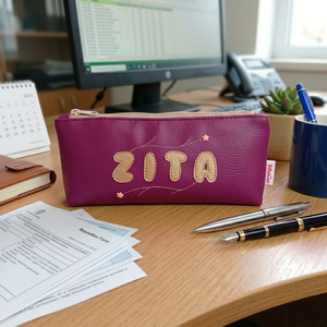 Névre szóló tolltartó szemüvegtok sminktartó textilbőrből 22x9 cm - táska & tok - neszesszer - Meska.hu