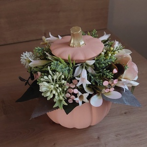 Díszített tökök barack és türkíz színben. - otthon & életmód - dekoráció - asztal és polc dekoráció - asztaldísz - Meska.hu