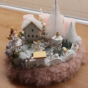 Adventi asztalidísz vidám téli játszótérrel,angyalkával - karácsony - adventi díszek - adventi asztaldísz - Meska.hu