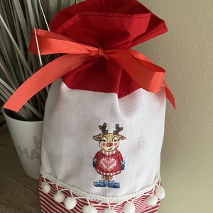 Hímzett rénszarvasos Mikulás zsák , Karácsony, Mikulás, Mikulás zsák, Hímzés, Varrás, MESKA