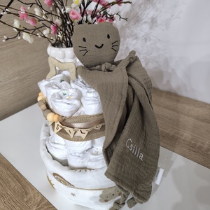 Natúr stílusú, egyedi pelenkatorta névvel � babalátogató ajándék, Baba - mama, Pelenkázó, babafürdető kellékek, Pelenkatorta, Mindenmás, MESKA