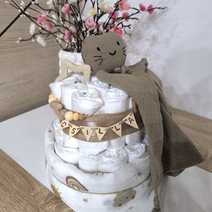 Natúr stílusú, egyedi pelenkatorta névvel � babalátogató ajándék - baba - mama - pelenkázó, babafürdető kellékek - pelenkatorta - Meska.hu