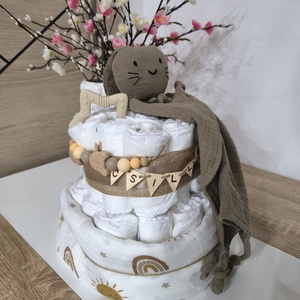 Natúr stílusú, egyedi pelenkatorta névvel � babalátogató ajándék - baba - mama - pelenkázó, babafürdető kellékek - pelenkatorta - Meska.hu