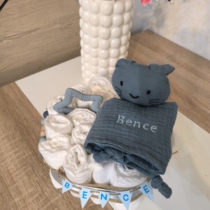 K�k, natúr stílusú, egyedi pelenkatorta névvel � babalátogató ajándék (1 szintes), Baba - mama, Pelenkázó, babafürdető kellékek, Pelenkatorta, Mindenmás, MESKA