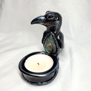 Varjú mécsestartó labradorittal  - otthon & életmód - gyertya, illat, aroma - mécses és mécsestartó - Meska.hu