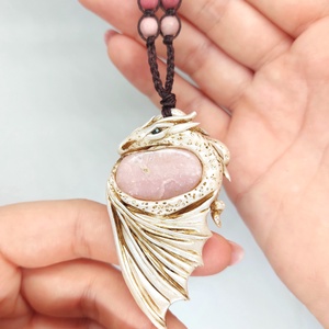 Sárkány amulett rózsaopállal, Ékszer, Nyaklánc, Medálos nyaklánc, Ékszerkészítés, MESKA