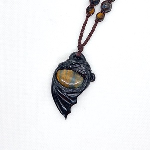 Sárkány amulett tigrisszem-sólyomszem ásvánnyal - ékszer - nyaklánc - medálos nyaklánc - Meska.hu