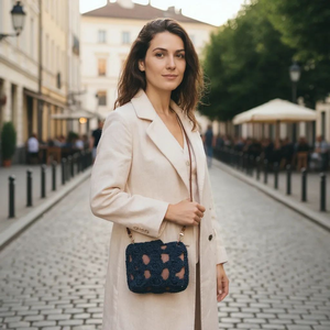 Éjféli Virág  kézzel horgolt mini táska műbőr pánttal, Táska & Tok, Kézitáska & válltáska, Alkalmi táska, Horgolás, MESKA