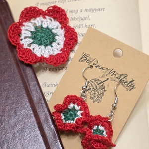 Horgolt Virág Kokárda - Kézműves Nemzeti Színű Kitűző és Bross, Ékszer, Kitűző és Bross, Horgolás, MESKA