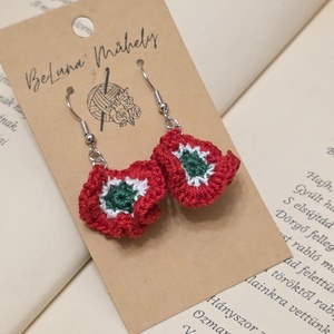 Nemzeti Színű Horgolt Fülbevaló - Egyedi Kokárda Ékszer Március 15-re, Ékszer, Fülbevaló, Lógó fülbevaló, Horgolás, MESKA