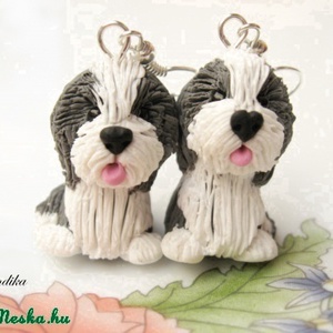 Bearded Collie-fülbevaló, Ékszer, Fülbevaló, Lógó fülbevaló, Gyurma, Meska