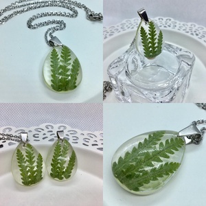 Igazi páfrány - csepp műgyanta medál,nyaklánccal -  - Meska.hu