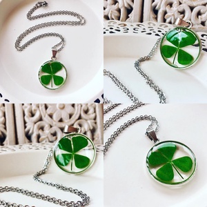 N�gylevelű lóhere-epoxi műgyanta fémkeretes medál -  - Meska.hu