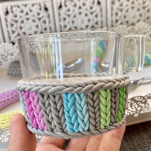 Teás/kávés üvegcsésze-kötött mintával - otthon & életmód - konyhafelszerelés, tálalás - tálalás - bögre & csésze - Meska.hu