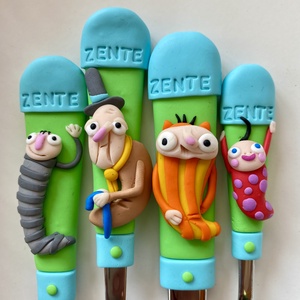 Gyermek evőeszköz szett-Fimo gyurma díszítéssel - otthon & életmód - konyhafelszerelés, tálalás - tálalás - kanál & villa - Meska.hu