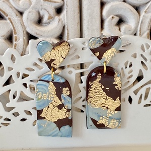 Barna/arany/kk fülbevaló, Ékszer, Fülbevaló, Lógós kerek fülbevaló, Gyurma, MESKA