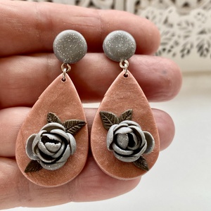 Rosegold,ezüst,bronz rózsás fülbevaló  - ékszer - fülbevaló - lógó fülbevaló - Meska.hu