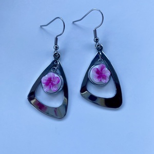 Cseresznye virágos nemesacél fülbevaló 1. - ékszer - fülbevaló - lógó fülbevaló - Meska.hu