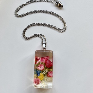 Pink glixia,százszorszép-műgyanta hasáb medál - ékszer - nyaklánc - medálos nyaklánc - Meska.hu