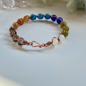 Füstkvarc,türkiz,aventurin- vörösréz karperec - ékszer - karkötő - karperec - Meska.hu