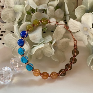 Füstkvarc,türkiz,aventurin- vörösréz karperec - ékszer - karkötő - karperec - Meska.hu