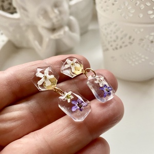 Nefelejcses 2 forma,epoxi gyanta fülbevaló - ékszer - fülbevaló - lógó fülbevaló - Meska.hu