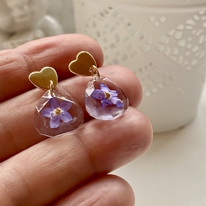 Nefelejcses szív és csepp forma,epoxi gyanta fülbevaló - ékszer - fülbevaló - lógó fülbevaló - Meska.hu