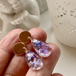 Nefelejcses kör és csepp forma,epoxi gyanta fülbevaló - ékszer - fülbevaló - lógó fülbevaló - Meska.hu