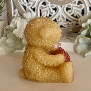 Méhviasz gyertya-Teddy maci pink szívvel - esküvő - dekoráció - gyertya & gyertyatartó - Meska.hu