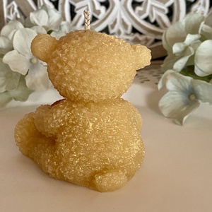 Méhviasz gyertya-Teddy maci pink szívvel - esküvő - dekoráció - gyertya & gyertyatartó - Meska.hu