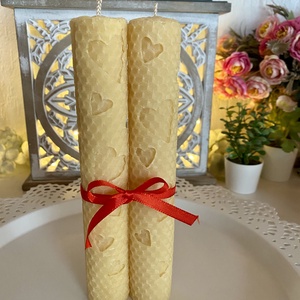 Méhviasz gyertya-Szivecskés páros gyertya, Esküvő, Dekoráció, Gyertya & Gyertyatartó, Gyertya-, mécseskészítés, MESKA