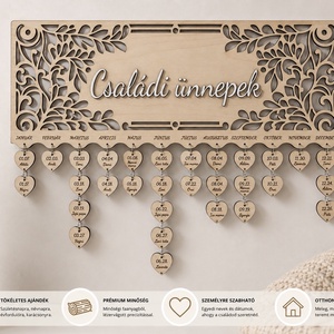 Családi örök naptár ünnepek dekor egyedi gravírozott ajándék, Otthon & Életmód, Dekoráció, Fali és függő dekoráció, Falinaptár & Öröknaptár, Gravírozás, pirográfia, MESKA