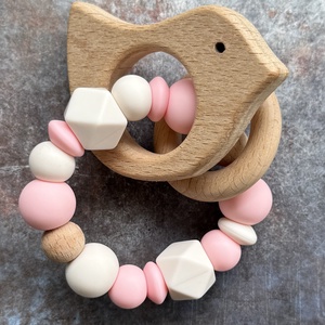 Csörgő rágóka #07 Vanília -  Púder rózsaszín , Baba - mama, Baba játékok, Rágóka, Csomózás, Gyöngyfűzés, gyöngyhímzés, MESKA