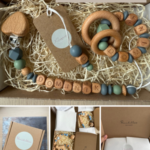 BABABOX #04 Csörgő rágóka  és cumilánc Mályva - Vanília - baba - mama - baba játékok - rágóka - Meska.hu