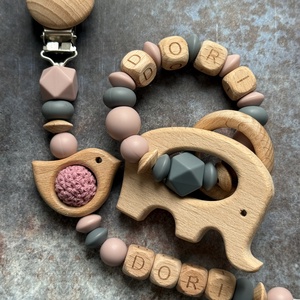 BABABOX #03 Csörgő rágóka  és cumilánc Mályva - Antracit, Baba - mama, Baba játékok, Rágóka, Csomózás, Gyöngyfűzés, gyöngyhímzés, MESKA