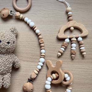 BABABOX #07 Csörgő rágóka, Álmok Őrzője és Kiskedvenc védelmező - Bézs - Fehér - Karamell, Baba - mama, Baba játékok, Rágóka, Csomózás, Gyöngyfűzés, gyöngyhímzés, MESKA