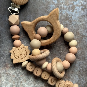 BABABOX #08 Csörgő rágóka  és cumilánc Bézs - Barna, Baba - mama, Baba játékok, Rágóka, Csomózás, Gyöngyfűzés, gyöngyhímzés, MESKA