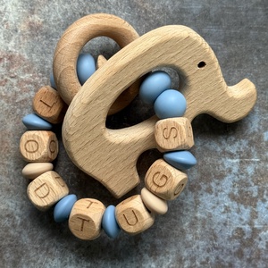 Csörgő rágóka #17 Púder kék - bézs - Meska.hu