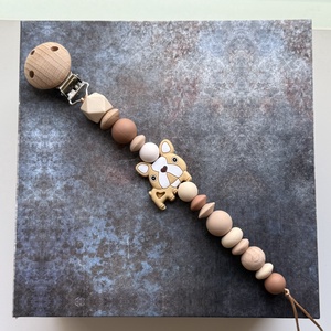 BABABOX készletről barna bézs francia buldog csörgő rágóka és cumilánc - baba - mama - baba játékok - rágóka - Meska.hu