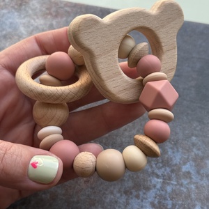 Csörgő rágóka #31 rozé bézs karamell, Baba - mama, Baba játékok, Rágóka, Csomózás, Gyöngyfűzés, gyöngyhímzés, MESKA