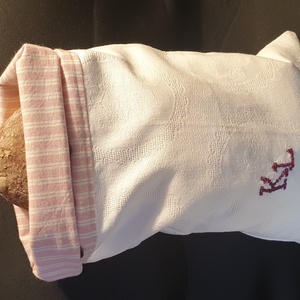 Egyedi vintage kenyérzsák, monogramos textil zsák, fehérnemű zsák, hímzett gombos zsák - otthon & életmód - konyhafelszerelés, tálalás - Meska.hu