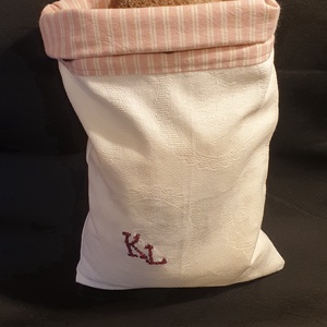 Egyedi vintage kenyérzsák, monogramos textil zsák, fehérnemű zsák, hímzett gombos zsák - otthon & életmód - konyhafelszerelés, tálalás - Meska.hu